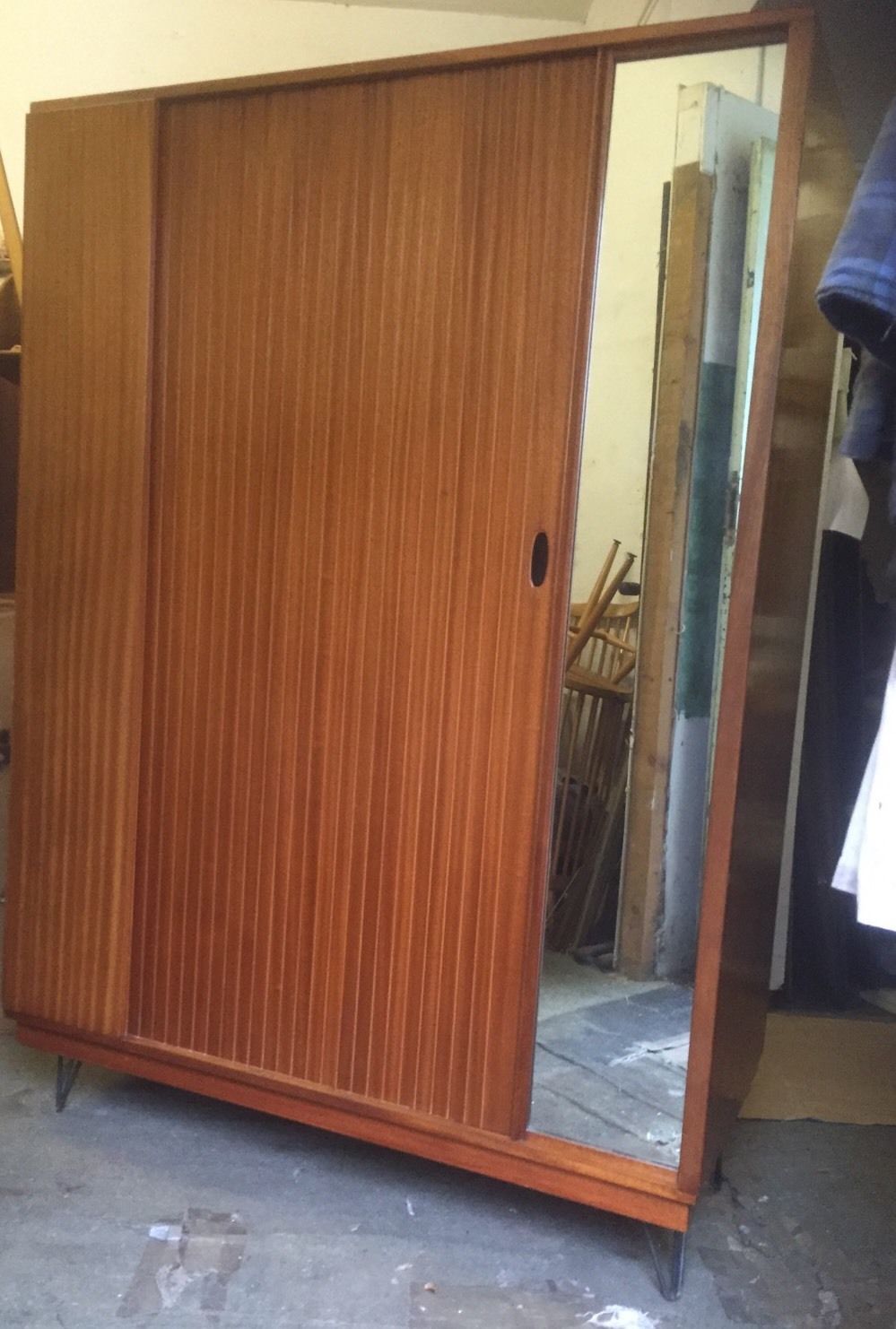 Superb Retro Teak Tambour 2 Door Wardrobe Clean Condition